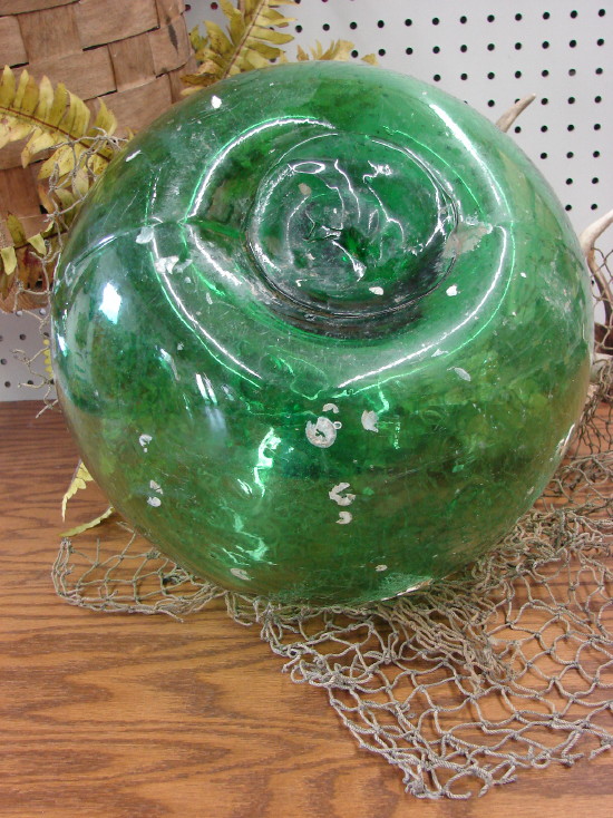 Authentic Huge Handmade Blown Glass Fishing Net Float Buoy Ball -   Log Cabin Decor