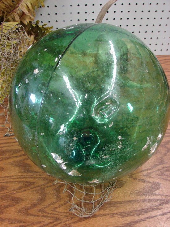 Authentic Huge Handmade Blown Glass Fishing Net Float Buoy Ball, Moose-R-Us.Com Log Cabin Decor