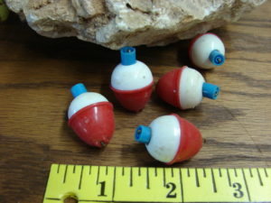 Set/5 Vintage Red White Plastic Fishing Bobber NOS Egg Shaped Unique 1"