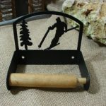 Rustic Black Iron Toilet Tissue Holder Bear Elk Moose Downhill Skier - Image 2