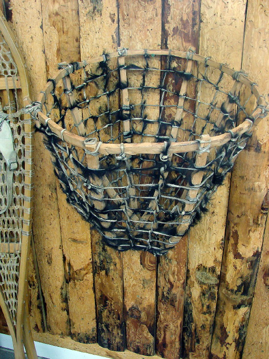 Antique Hunting Gathering Trap Burden Basket Native American Indian Bear Hide, Moose-R-Us.Com Log Cabin Decor