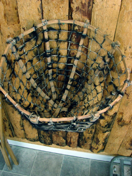 Antique Hunting Gathering Trap Burden Basket Native American Indian Bear Hide, Moose-R-Us.Com Log Cabin Decor