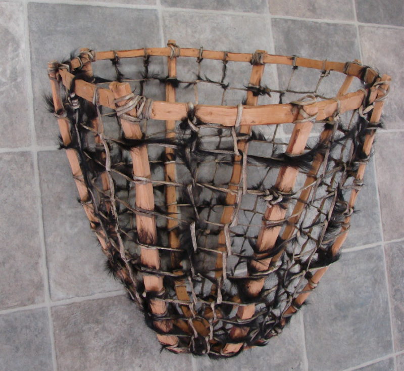 Antique Hunting Gathering Trap Burden Basket Native American Indian Bear Hide, Moose-R-Us.Com Log Cabin Decor