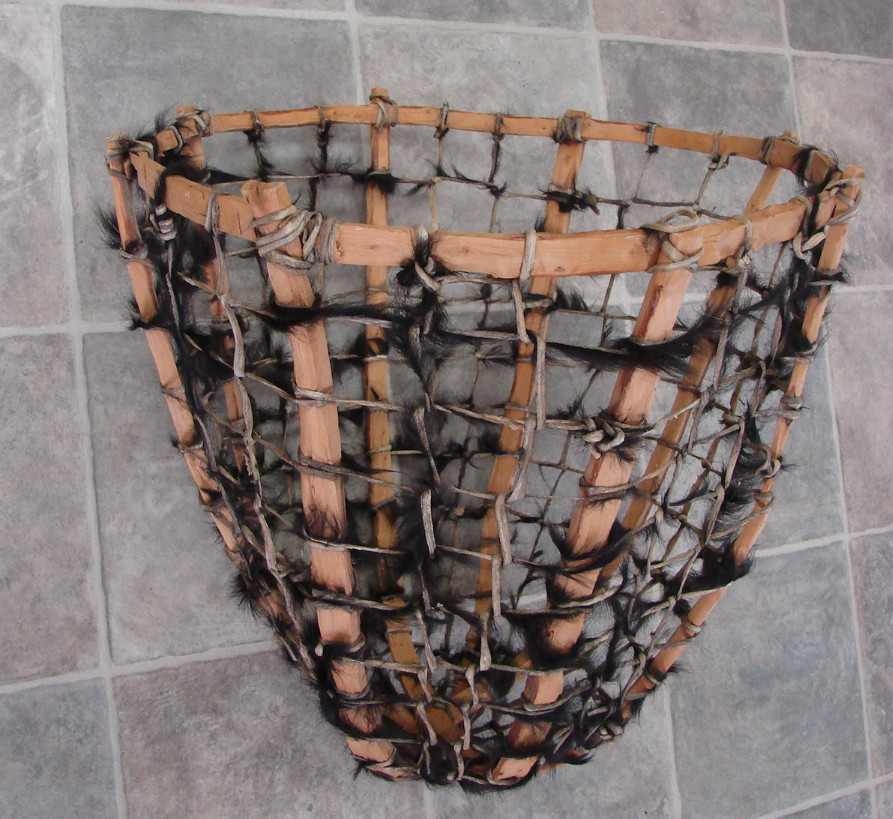 Antique Hunting Gathering Trap Burden Basket Native American Indian Bear  Hide -  Log Cabin Decor