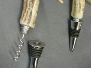 Hand Carved Deer Antler Wine Bottle Combo Cork Screw Stopper