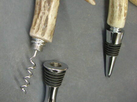 Hand Carved Deer Antler Wine Bottle Combo Cork Screw Stopper