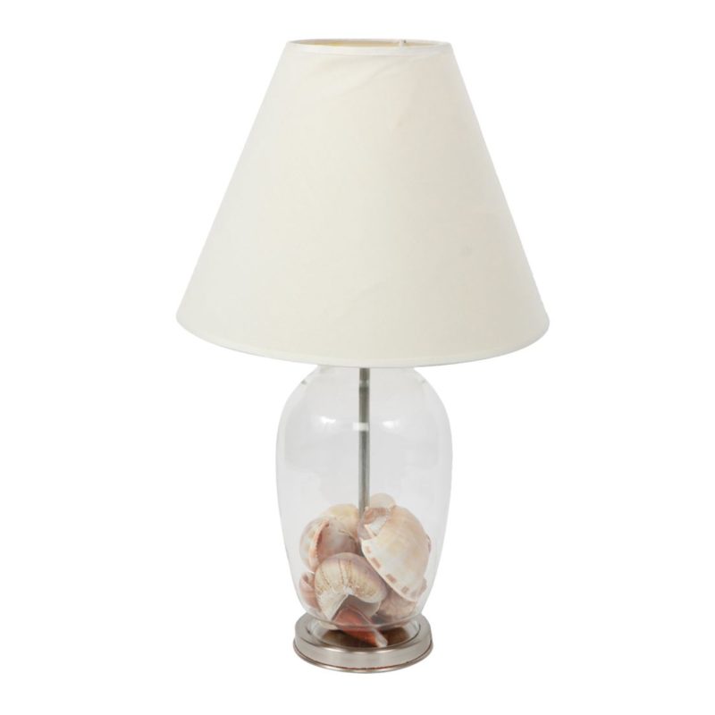 Table Lamp Glass Chrome Custom Theme Fill with Shells Pine Cones Corks, Moose-R-Us.Com Log Cabin Decor