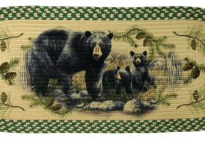 Black Bear Family Pine Cone Branch Oval Braided Floor Mat Rug 4 Foot