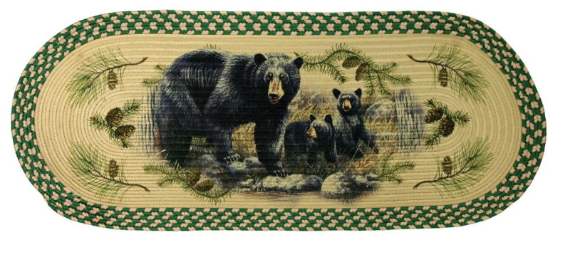 Black Bear Family Pine Cone Branch Oval Braided Floor Mat Rug 4 Foot, Moose-R-Us.Com Log Cabin Decor