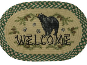 Welcome Black Bear Pine Cone Branch Oval Braided Floor Mat Rug