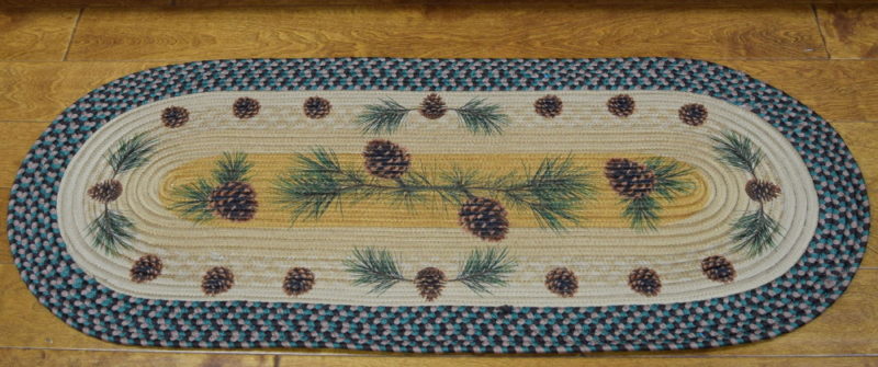 Pine Cone Branch Pinecone Oval Braided Floor Mat Rug 4 Foot, Moose-R-Us.Com Log Cabin Decor