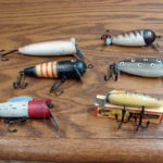 Set of 6 Antiqued Wood Lures Old Fashion Fish Lure Ornaments Fishing Theme Tree