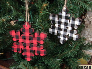 Buffalo Plaid Check Red Black White Snowflake Ornament Set/2