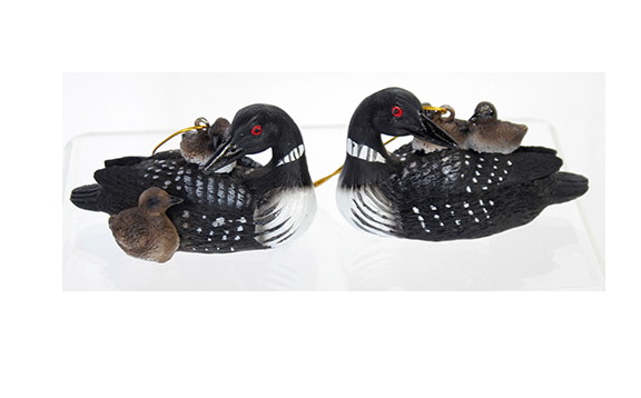 Detailed Miniature Common Loon with Baby Chicks Ornament