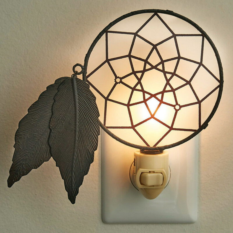 Dreamcatcher Silhouette Night Light Dream Catcher Feather Glass Nightlight, Moose-R-Us.Com Log Cabin Decor