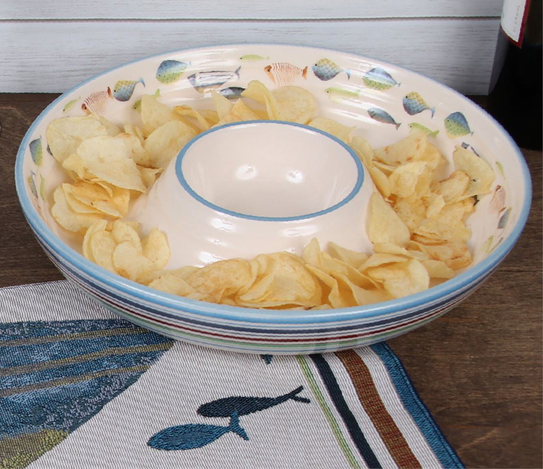 Fishing Cabin Decor Fish Tales Fishing Theme Ceramic Chip Dip Platter - Image 3