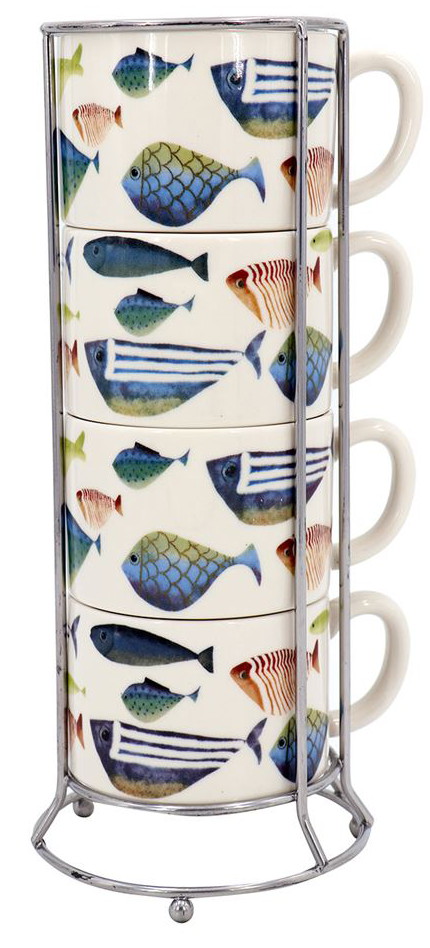 Fishing Cabin Decor Fish Tales Fishing Theme Stacking Ceramic Oversized Mug Set