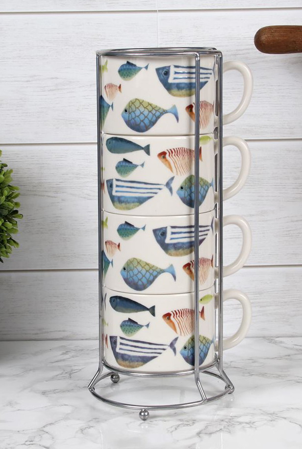 Fishing Cabin Decor Fish Tales Fishing Theme Stacking Ceramic Oversized Mug Set - Image 2