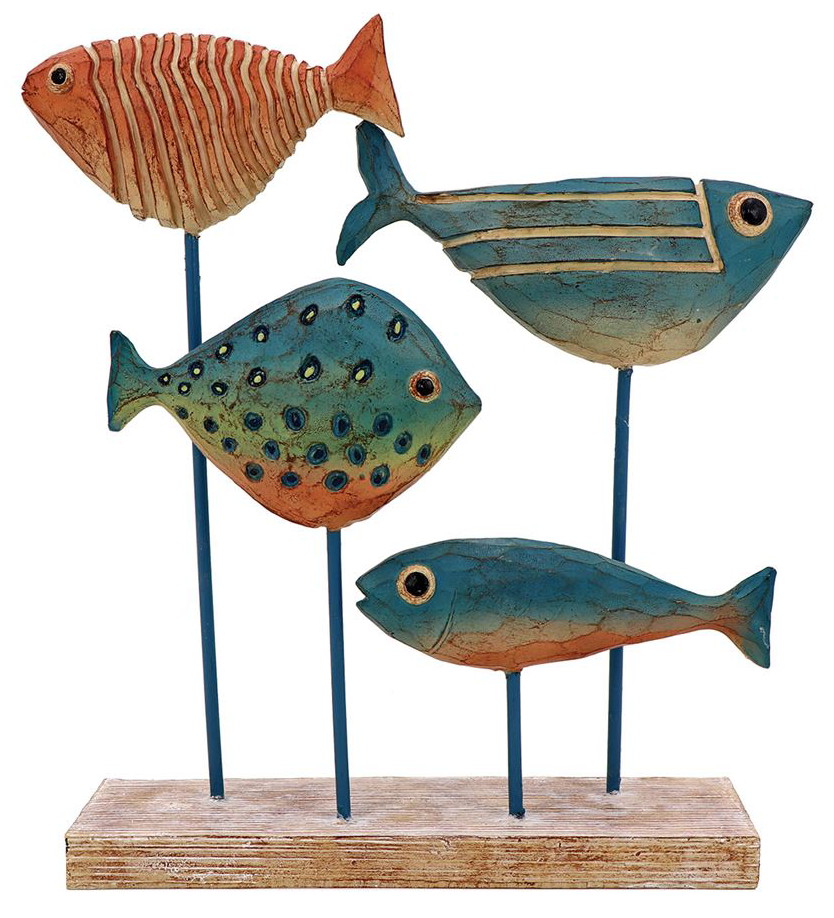 Fishing Cabin Decor Fish Tales Trio of Wood Fish on a Stand Wooden Resin - Image 2