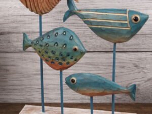 Fishing Cabin Decor Fish Tales Trio of Wood Fish on a Stand Wooden Resin