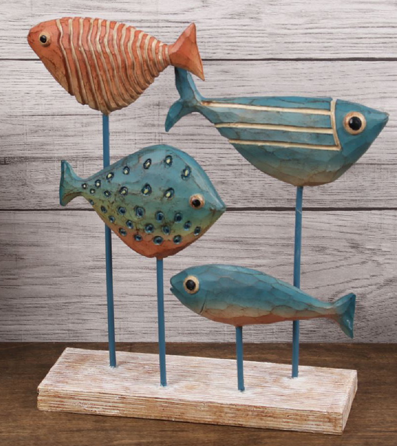 Fishing Cabin Decor Fish Tales Trio of Wood Fish on a Stand Wooden Resin