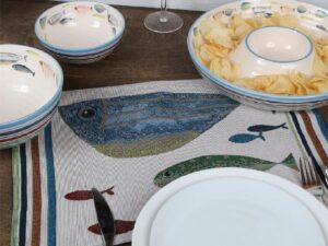 Fishing Cabin Decor Fish Tales Bowls Mugs Lake Cottage Linens Kitchen Accessories