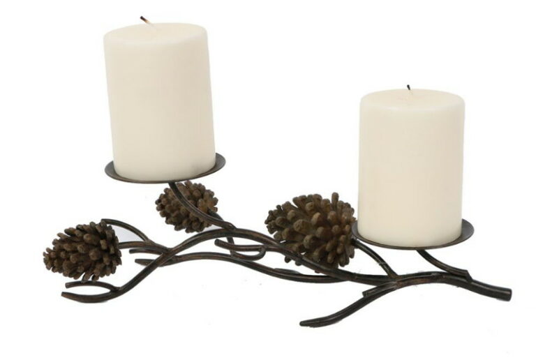 High Country Lodge Pinecone Pine Cone Branch Pillar Candle Holder Stand