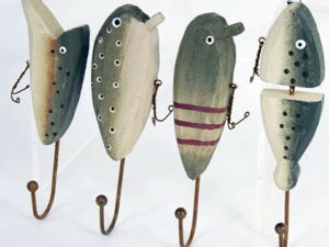 Fish Decor Lures Wood Fishing Lure Towel Hanger Hook Set/4