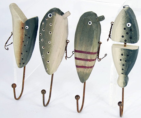 Fish Decor Lures Wood Fishing Lure Towel Hanger Hook Set/4