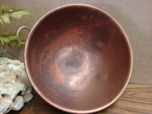 Large Ball Shaped Solid Copper Bowl w/ Single Hoop Ring Handle 10"
