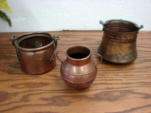 Small Primitive Hammered Copper Urn with Flat Bail Handle