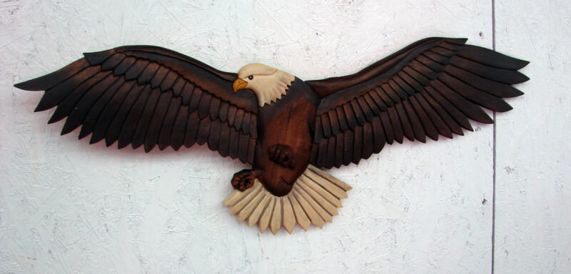 Wood Carved Soaring Eagle Wall Picture Lodge Decor, Moose-R-Us.Com Log Cabin Decor