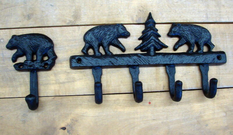 Rustic Lodge Cast Iron Bear Hook Coat Robe Key Towel Utility Hooks Rack, Moose-R-Us.Com Log Cabin Decor