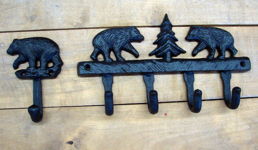 Rustic Lodge Cast Iron Bear Hook Coat Robe Key Towel Utility Hooks Rack -   Log Cabin Decor