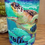 Underwater Ocean Theme Sea Turtle Guy Harvey Tin Waste Basket Trash Can