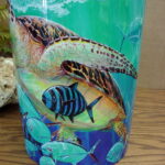 Underwater Ocean Theme Sea Turtle Guy Harvey Tin Waste Basket Trash Can - Image 3