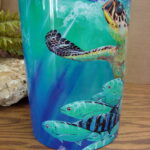 Underwater Ocean Theme Sea Turtle Guy Harvey Tin Waste Basket Trash Can - Image 2