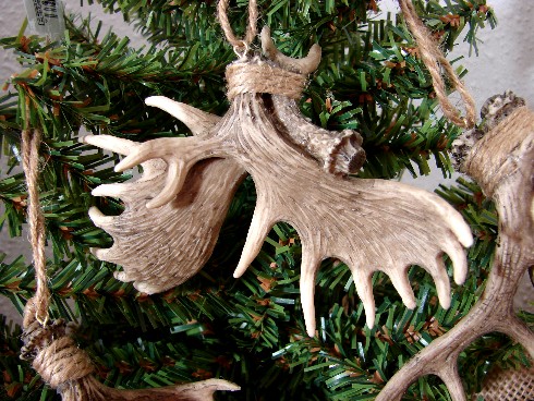 Detailed Miniature Moose Palm and Deer Antler Ornament, Moose-R-Us.Com Log Cabin Decor