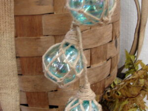 Set/3 Glass Fishing Net Float Ornament Cottage Beach Ocean Sea Shore