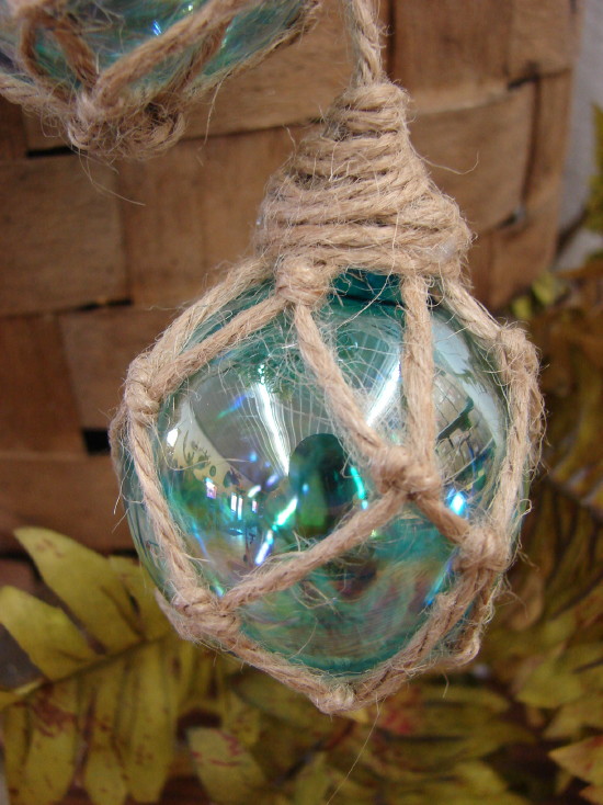 Set/3 Glass Fishing Net Float Ornament Cottage Beach Ocean Sea Shore, Moose-R-Us.Com Log Cabin Decor