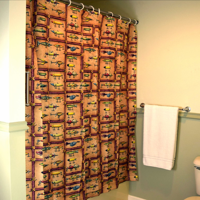 Fishing Lure Theme Antique Lures Shower Curtain -  Log Cabin  Decor