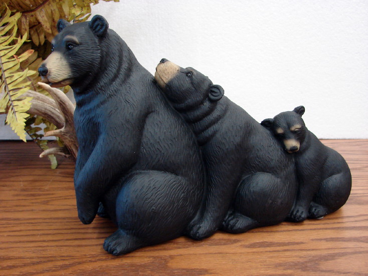 Resin Black Bear Family Sleeping Leaning Large Figurine, Moose-R-Us.Com Log Cabin Decor
