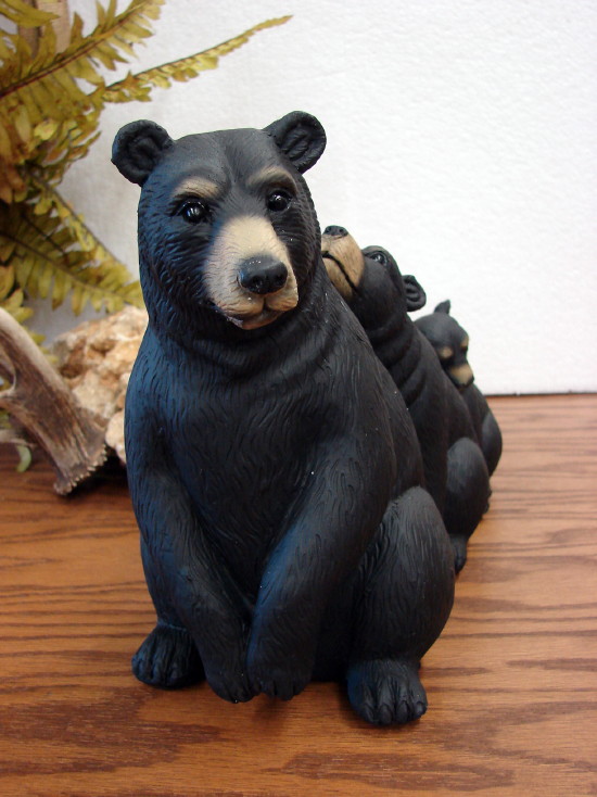 Resin Black Bear Family Sleeping Leaning Large Figurine, Moose-R-Us.Com Log Cabin Decor