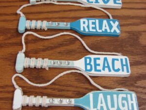 Set/4 Wood Canoe Paddle Boat Ornament Beach Laugh Relax Live