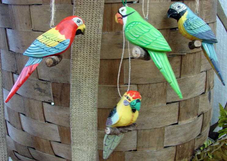 Wood Carved Parrot Ornament Tropical Jungle Beach Theme, Moose-R-Us.Com Log Cabin Decor