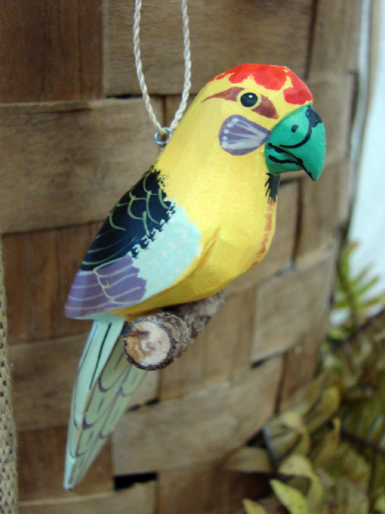 Wood Carved Parrot Ornament Tropical Jungle Beach Theme, Moose-R-Us.Com Log Cabin Decor