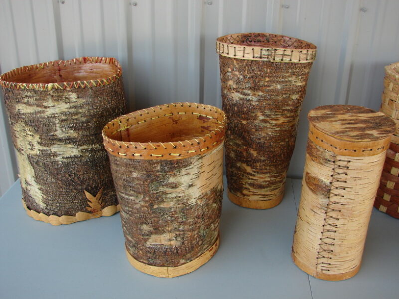 Authentic Native American Indian Birch Bark Vase Woven Baskets One of a Kind, Moose-R-Us.Com Log Cabin Decor