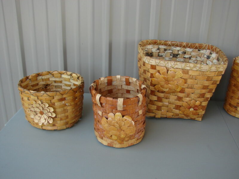 Authentic Native American Indian Birch Bark Vase Woven Baskets One of a Kind, Moose-R-Us.Com Log Cabin Decor