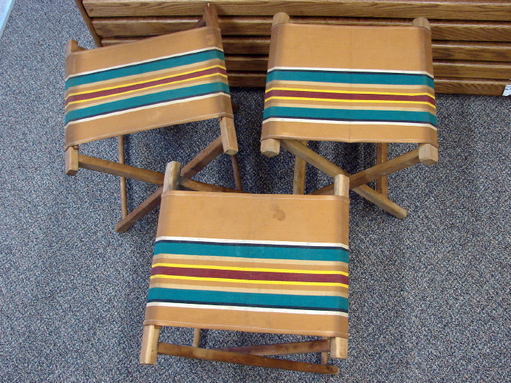 Vintage Fold-up Canvas Camp Stool Retro Camping Folding Chair, Moose-R-Us.Com Log Cabin Decor