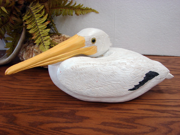 Wayne Dickinson Wood Carved Pelican Decoy Beach Ocean Carving, Moose-R-Us.Com Log Cabin Decor
